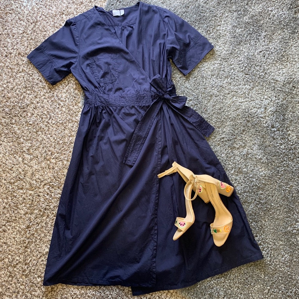 ASOS Navy Midi Wrap Dress with Front Pocket